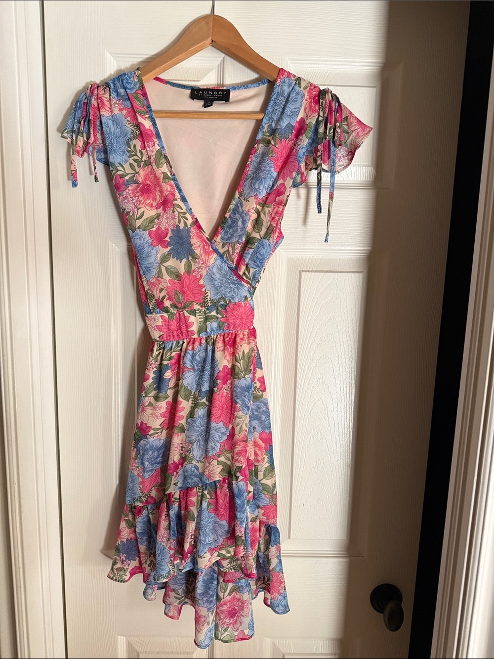 Laundry By Shelli Segal Pink and Blue Floral Wrap Dress
